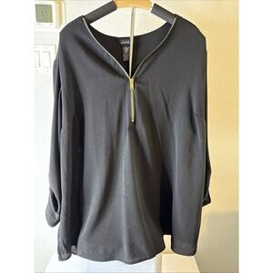 JUSTIFY Women's Half-Zip Tunic Top Tab Sleeves Black Plus Size 3XL